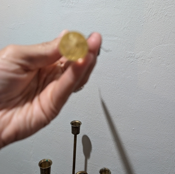 Vintage MCM Lucite Gold Flakes Tapered Candles Miller Candle Co Set of 3 - Picture 8 of 13